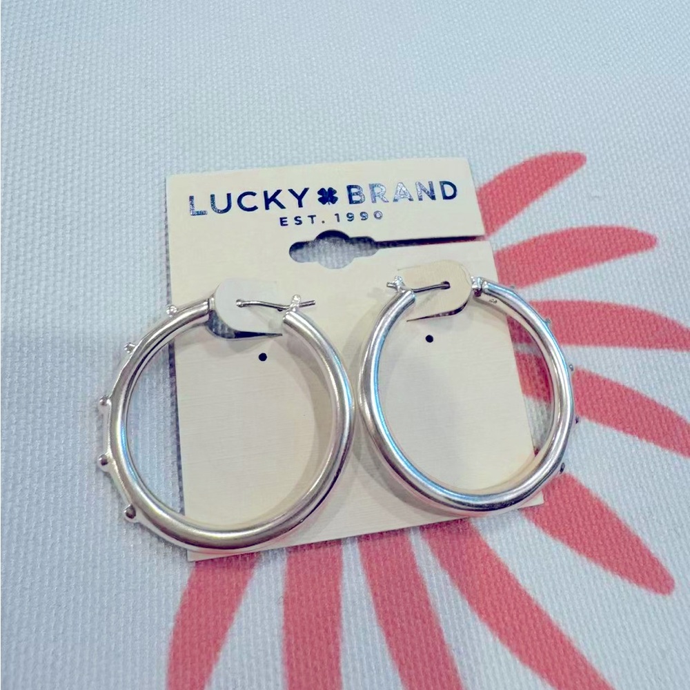 Lucky Brand Textured Silver Hoop Earrings